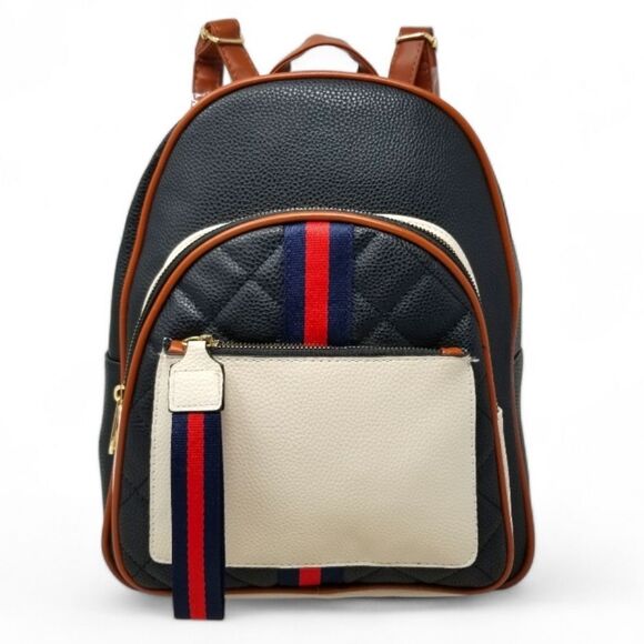 Large Color Block Black Backpack Purse - Picture 1 of 9